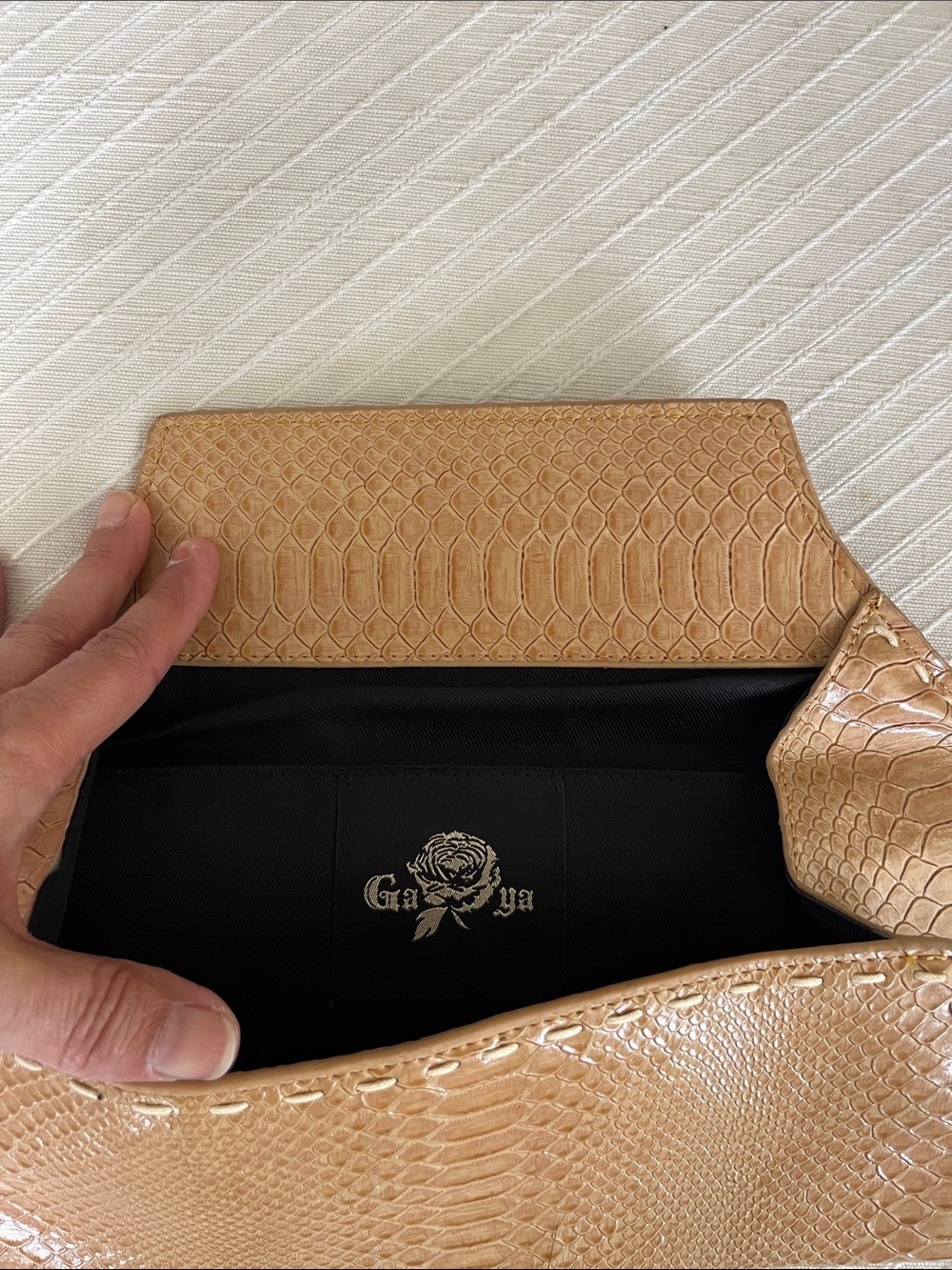 Tan Python-Embossed Leather Clutch - Picture 3 of 3